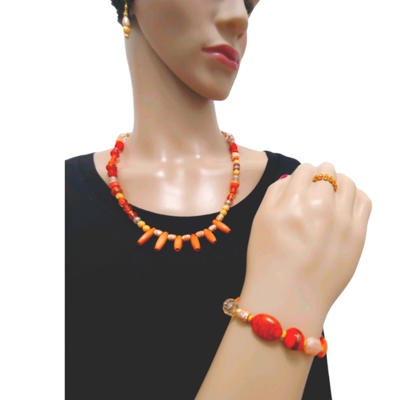 247NEB006. 3 Pc. Handmade Peach Earth Tones Necklace Set - Picture 7 of 7